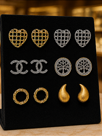 Kit com 2 Pares de Brincos Folheados a Ouro 18k ou Prata SORTIDOS Lindos