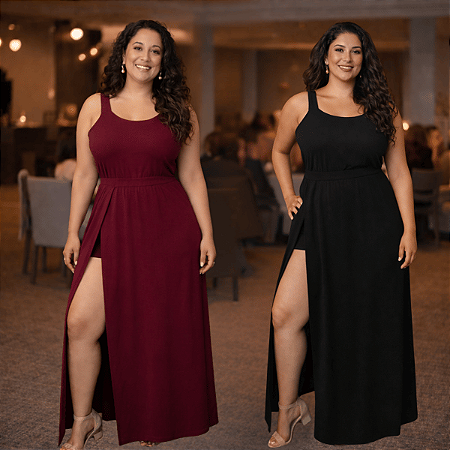 Kit 2 Vestidos Femininos Longos com Shorts Embutido Plus Size