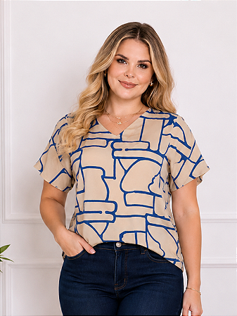 Blusa Feminina em Crepinho Estampada Soltinha Plus Size