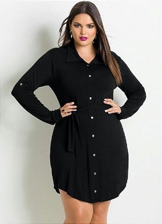 Vestido Plus Size Chemise Estilo Camisa Manga Longa