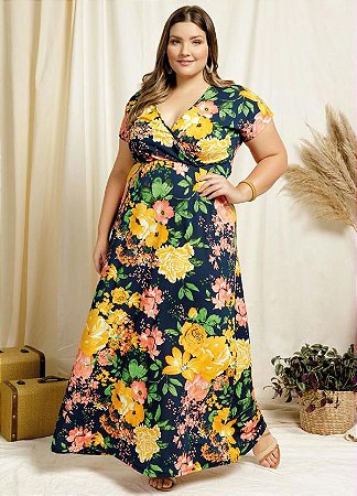 Vestido Longo Plus Size Transpassado Estampa Floral - Moda Plus Size  Feminina Até Tamanho 60. Compre com Frete Grátis.