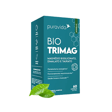 BIO TRIMAG MAGNÉSIO BISGLICINATO, DIMALATO E TAURATO (60 cápsulas) Puravida