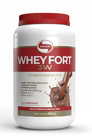 Whey Fort 3W Whey Protein Sabor Chocolate 900g Vitafor