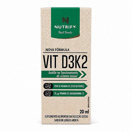 Vitamina D3 e K2 Gotas 20ml Limão e Menta Nutrify