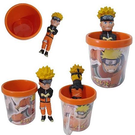 Kit Chinelo e Caneca de Plástico Rígido Naruto Uzumaki Neon