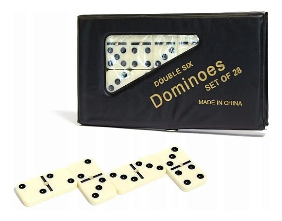 Dominó preto. conjunto completo de peças de dominó, 28 peças de dominó  isoladas em branco