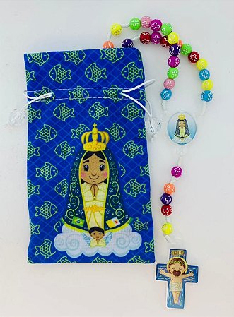 Terço Infantil Color com saquinho estampado - N. Sra. Aparecida (3697)