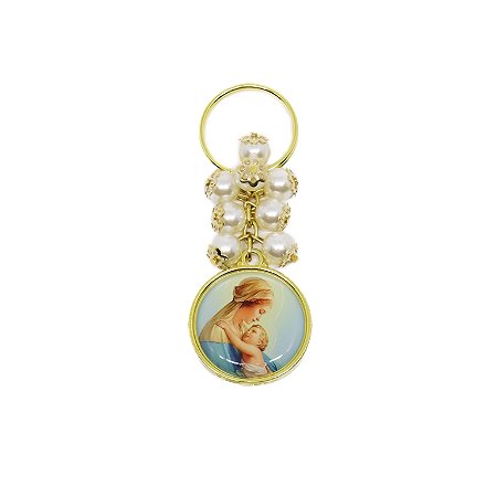 Chaveiro Mãe de Deus Com Pérolas