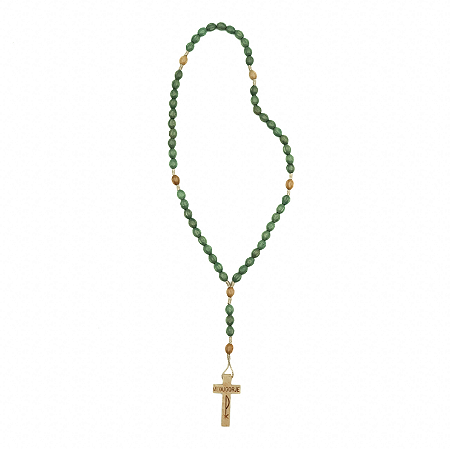 Terço madeira verde frizado Cruz de madeira clara - Medjugorje