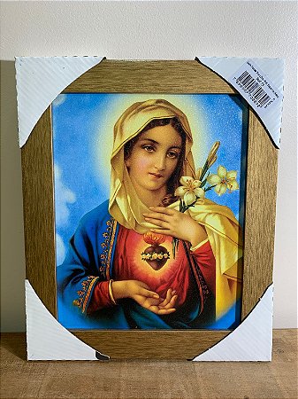 Quadro 20 x 25 moldura Dourada Imaculado Coração de Maria
