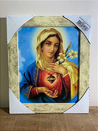 Quadro 20 x 25 moldura Marfim Imaculado Coração de Maria