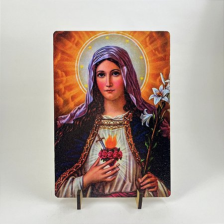 Quadro em MDF (porta retrato) 14 x 20 cm - Imaculado Coração de Maria (modelo 2)
