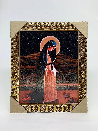 Quadro moldura trabalhada dourado 20 x 25 - NOSSA SENHORA GRÁVIDA