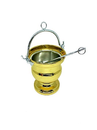 Caldeira para água benta dourada com asperge 20 cm cromado - Ref. 700DT
