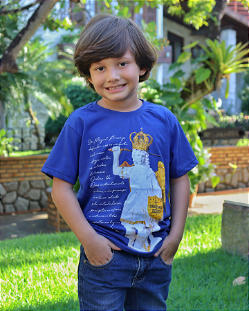 Camiseta de São Miguel Arcanjo Azul com oração - Infantil