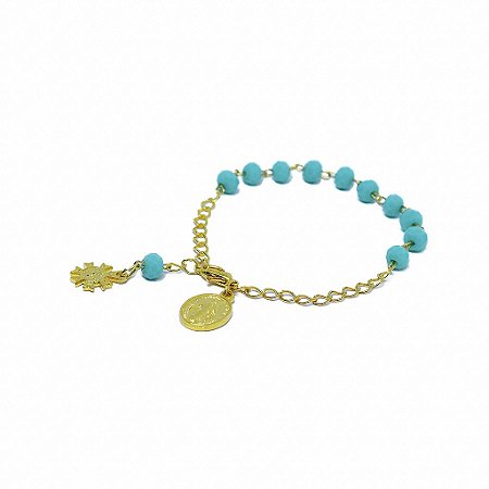 Pulseira Dezena Cristal Vidro 6mm Turquesa Nossa Senhora das Graças