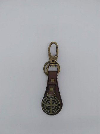 Chaveiro Medalha São Bento - Couro