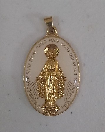 Medalha Nossa Senhora das Graças 45mm Branco dourado (5104)