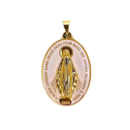 Medalha Milagrosa 45 mm Branca Dourada