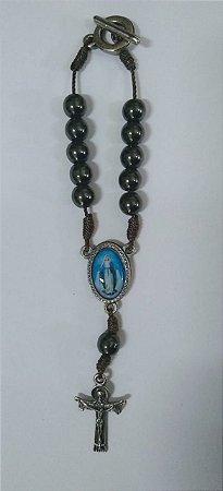 Dezena de Carro Hematita 8mm no cordão - Nossa Senhora das Graças (6316)