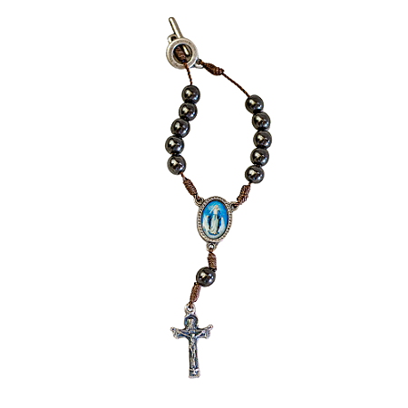 Dezena Carro Hematita 8mm no Cordão - Nossa Senhora das Graças