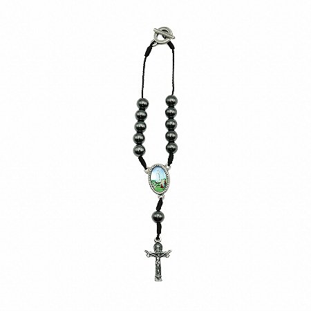Dezena Carro Hematita 8mm no Cordão - Nossa Senhora de Fátima