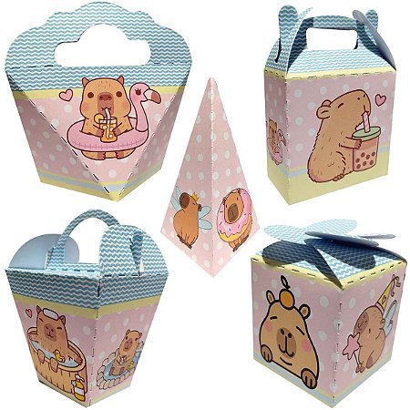 20 Caixinhas Tema Capivara Rosa Sem Personalização
