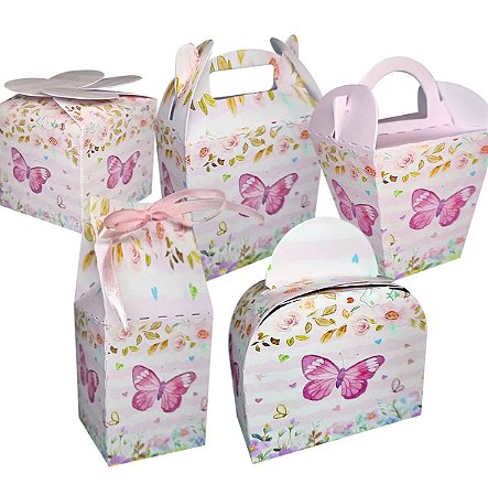 20 Caixinhas Tema Borboleta Rosa Sem Personalização