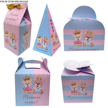 20 Caixinhas Tema Chá Revelação Azul E Rosa Sem Personalização