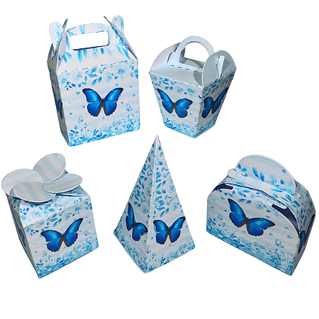 20 Caixinhas Tema Borboleta Azul Sem Personalização