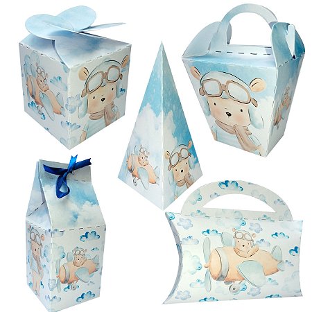 20 Caixinhas Tema Urso Aviador Sem Personalização