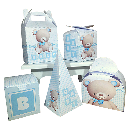 20 Caixinhas Tema Ursinho Azul Sem Personalização