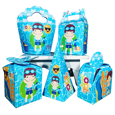 20 Caixinhas Tema Pool Party Menino Sem Personalização
