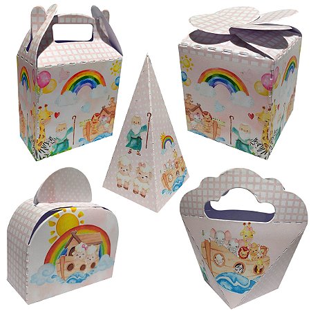 20 Caixinhas Tema Arca de Noé Menina Sem Personalização