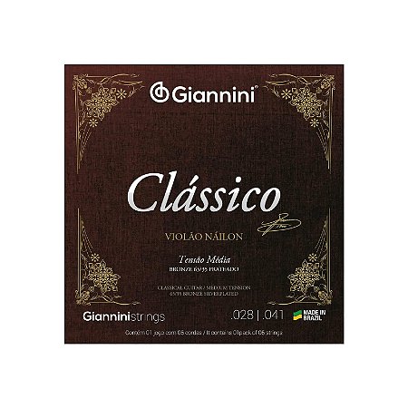 Encordoamento para Violão Náilon 6 cordas Giannini Clássico Bronze 65/35 GENWPM Média