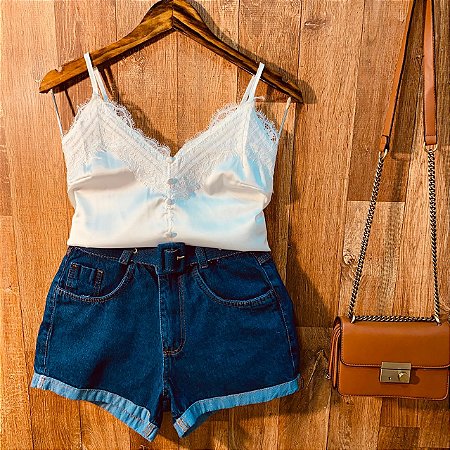 short jeans cintura alta azul claro