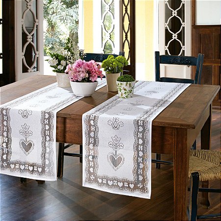 Trilho de Mesa Rendado Lace Lepper Branco