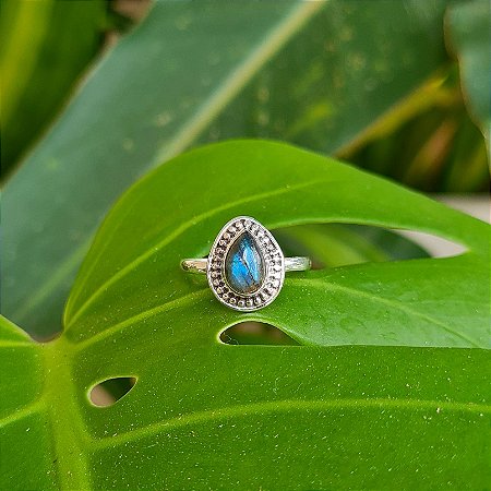 Anel Gota em Prata 925 e Labradorita