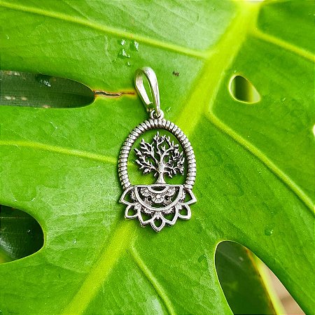 Pingente Árvore da Vida e Meia Mandala em Prata 925