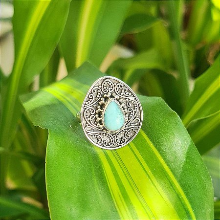 Anel Gota em Prata 925 e Larimar