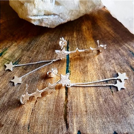 Ear Cuff Estrelas com Penduricalhos em Prata 925 e Zircônia