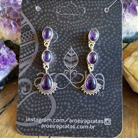 Brinco Boho em Prata 925 e Ametista