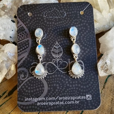 Brinco Boho em Prata 925 e Pedra da Lua