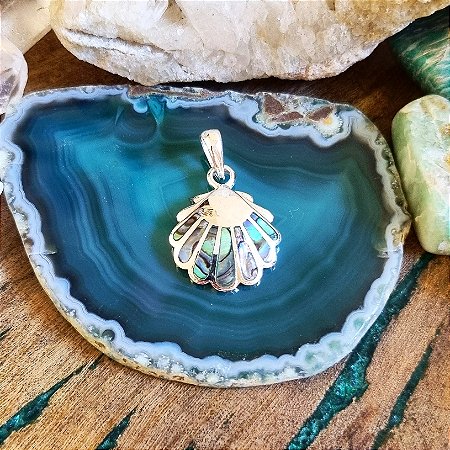 Pingente Concha em Prata 925 e Abalone