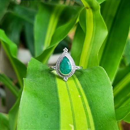 Anel Bali Gota em Prata 925 e Esmeralda