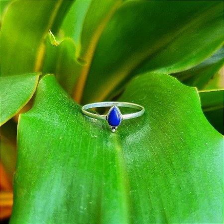 Anel Gota Pequena em Prata 925 e Lápis Lazuli