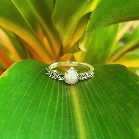 Anel Bali Gota em Prata 925 e Pérola Natural
