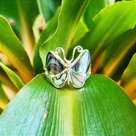 Anel Borboleta em Prata 925 e Abalone
