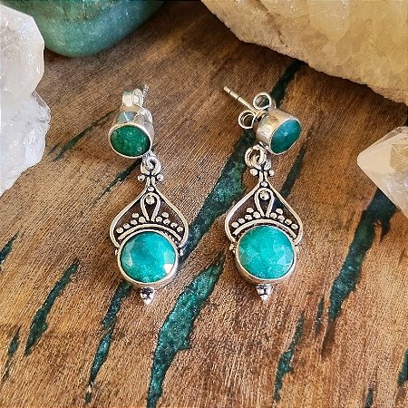 Brinco Boho em Prata 925 e Esmeralda