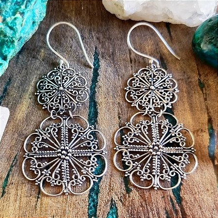 Brinco Mandalas Filigrana em Prata 925